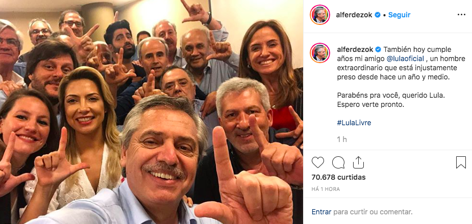 Alberto Fernandéz cumprimenta Lula pelo seu aniversário e faz saudação especial ao 'Lula Livre'