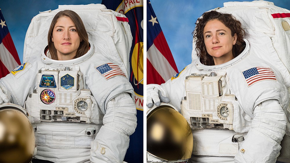 Astronautas Christina Koch e Jessica Meir em fotos oficiais da Nasa