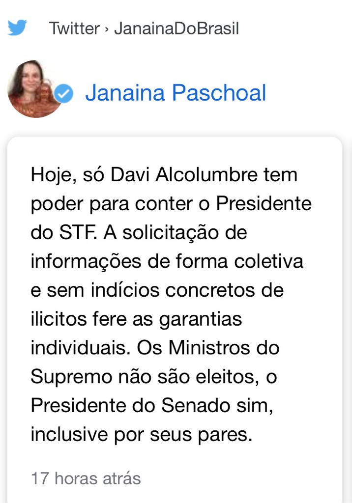 Janaina Pachoal critica presidente do STF