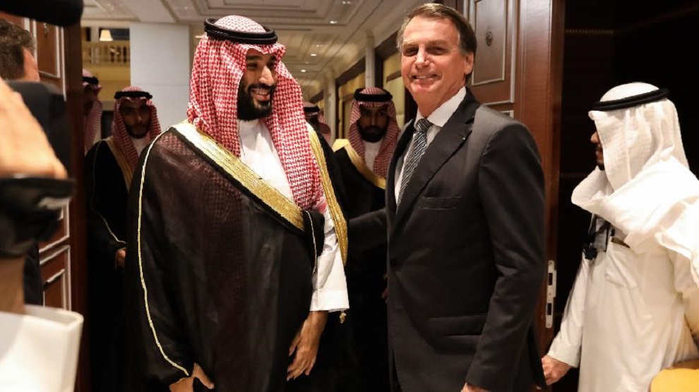 O presidente da república Jair Bolsonaro durante o encontro com sua Alteza Real, Mohammed bin Salman, Príncipe Herdeiro do Reino da Arábia Saudita