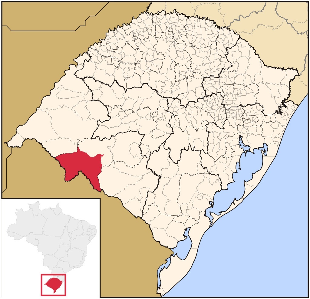 Mapa do RS, em vermelho, o município de Santana do Livramento