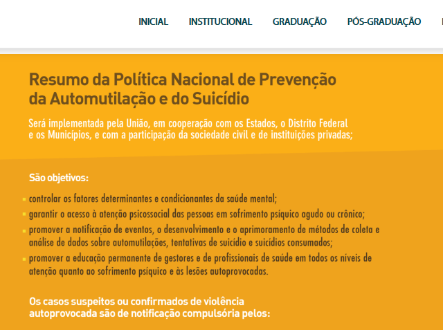 Resumo da Política Nacinal de Prevenção ao Suicídio e Automutilação