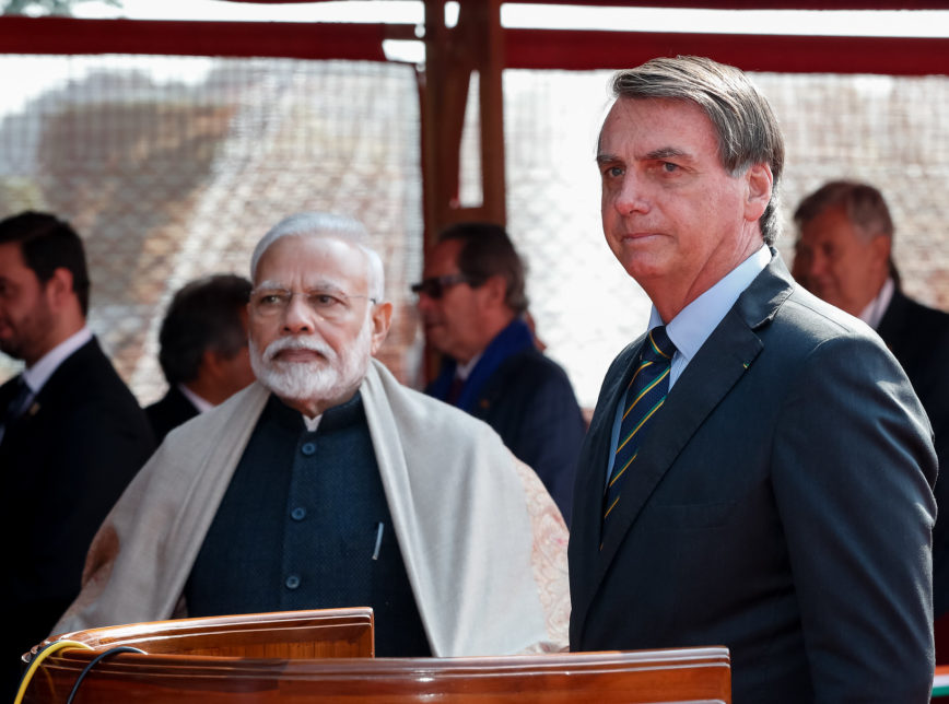 O presidente Jair Bolsonaro e o primeiro-ministro da Índia, Narendra Modi