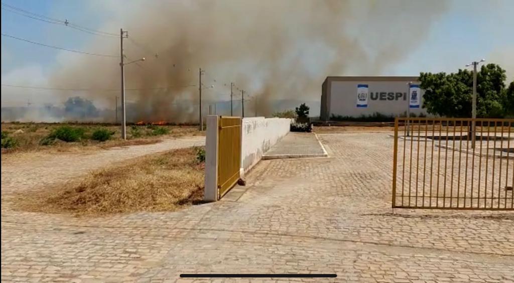 Fogo em vegetação ao lado da UESPi em Picos