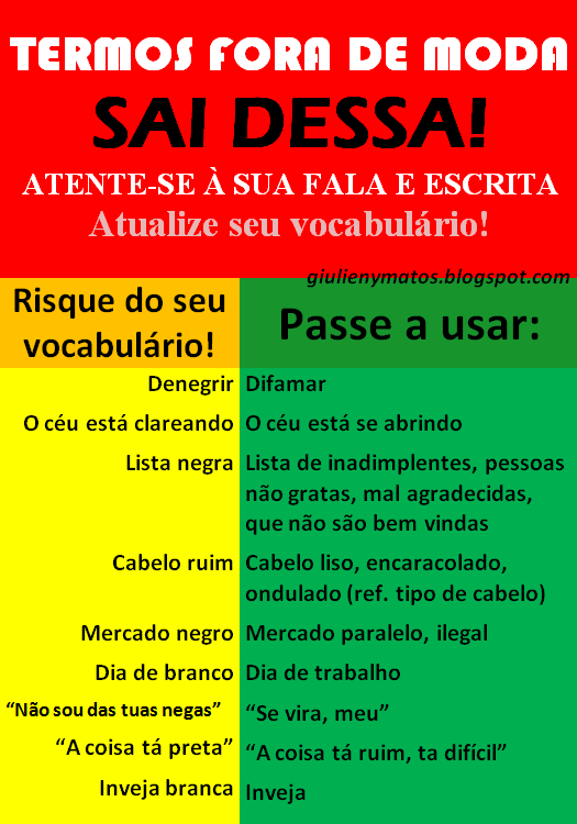 Atualize seu vocabulário e escrita. Diga não ao preconceito!