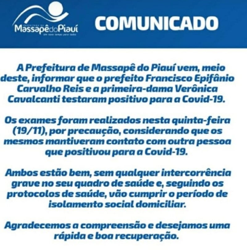 Nota publicada pela prefeitura de Massapê do Piauí