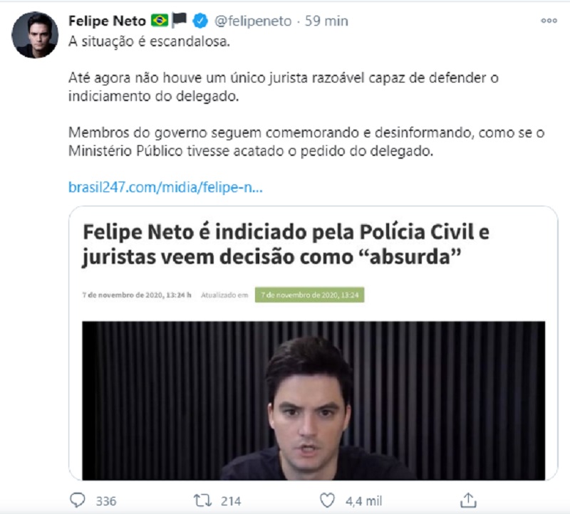 Redes sociais de Felipe Neto