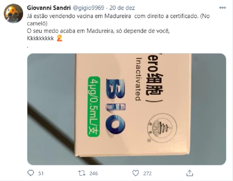 Print da publicação de Giovanni Sandri