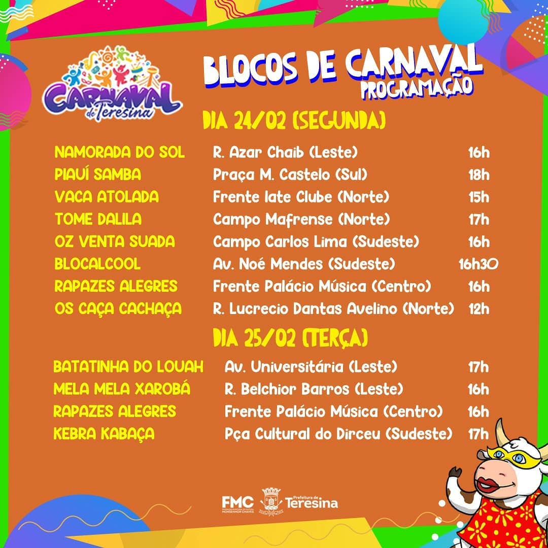 Programação dos blocos de carnaval na segunda e terça