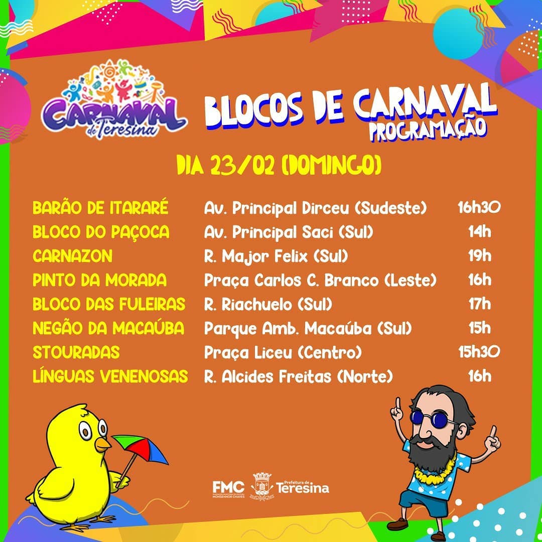 Programação dos blocos de carnaval no domingo