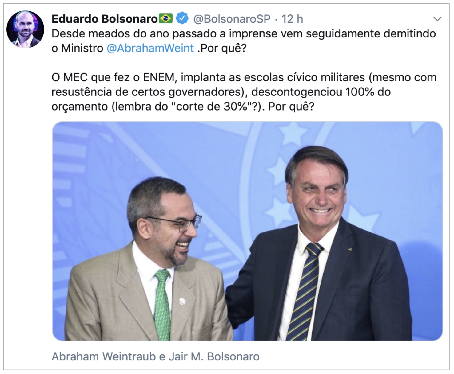 Tweet de Eduardo Bolsonaro
