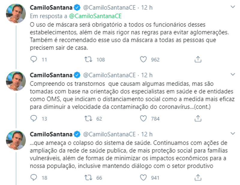 Print do Twitter de Camilo Santana