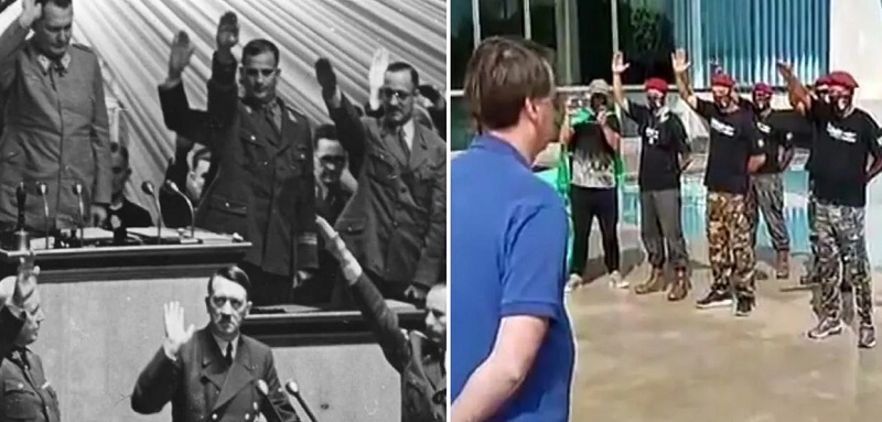 A saudação utilizada ontem no Palácio do Planalto por um grupo de paraquedistas veteranos é uma adaptação da saudação nazista ao führer na Alemanha dos 30 e 40