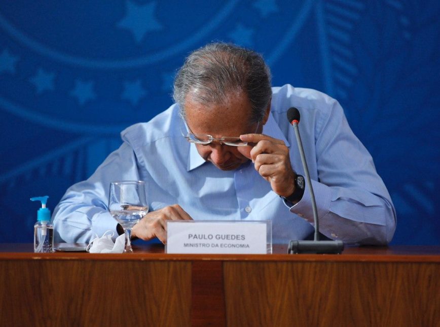 O ministro Paulo Guedes durante evento no Palácio do Planalto, em abril