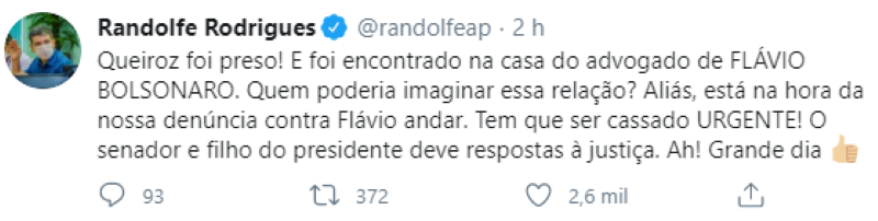 Print do Twitter de Randolfe Rodrigues