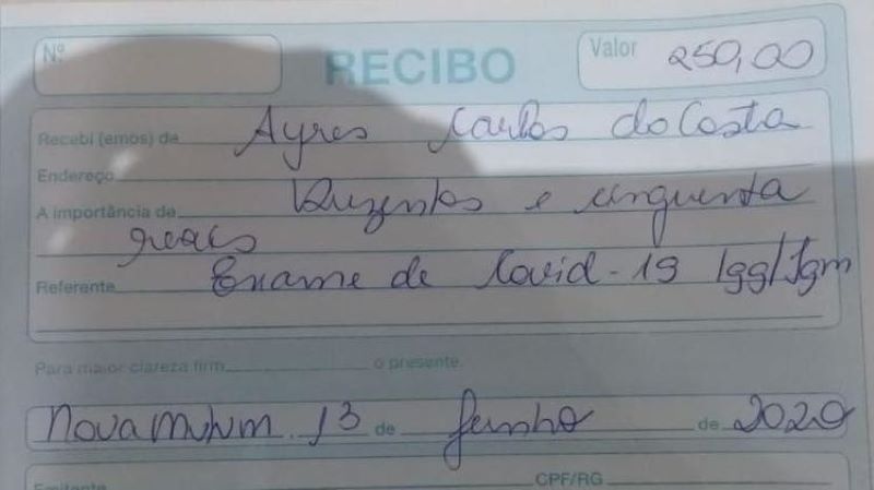 Recibo de pagamento de teste para COVID-19