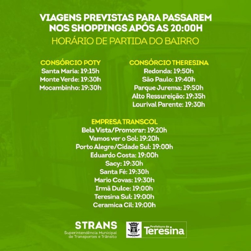 Itinerários e horários dos ônibus