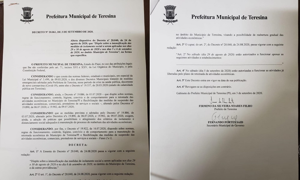 Novo decreto assinado pelo Prefeito Firmino Filho