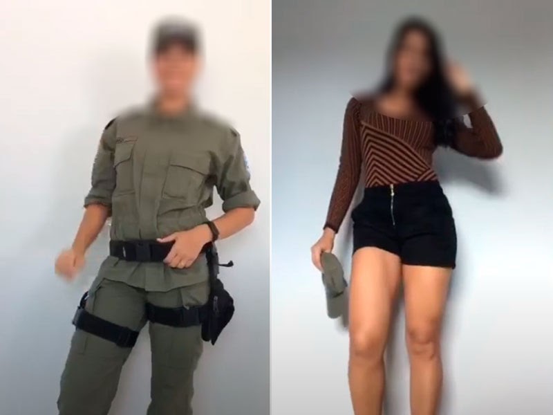 Reprodução do vídeo em PMs fazem desafio viral e mudam de roupa