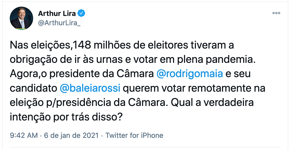 Post do deputado Arthur Lira (PP-AL)