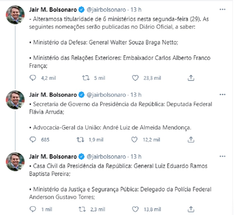 Print de publicação de Bolsonaro