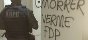 Pichações no apartamento do policial penal paraense Jeovane Acácio de Araújo Junior