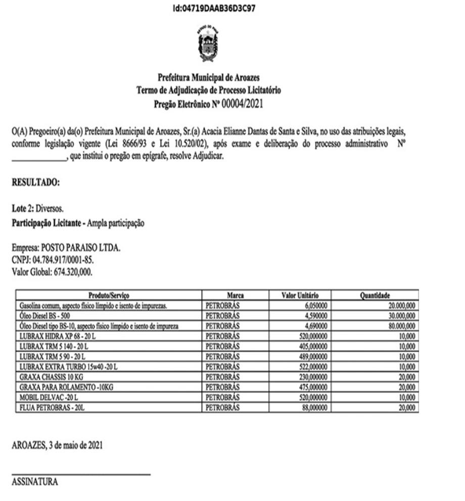 Documento de prestação de serviços