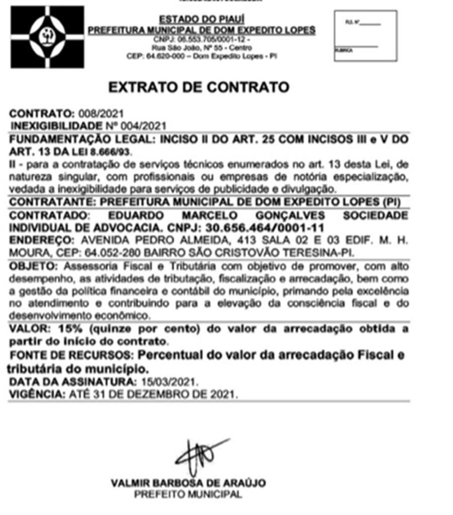 Contrato de Dom Expedito Lopes (PI)