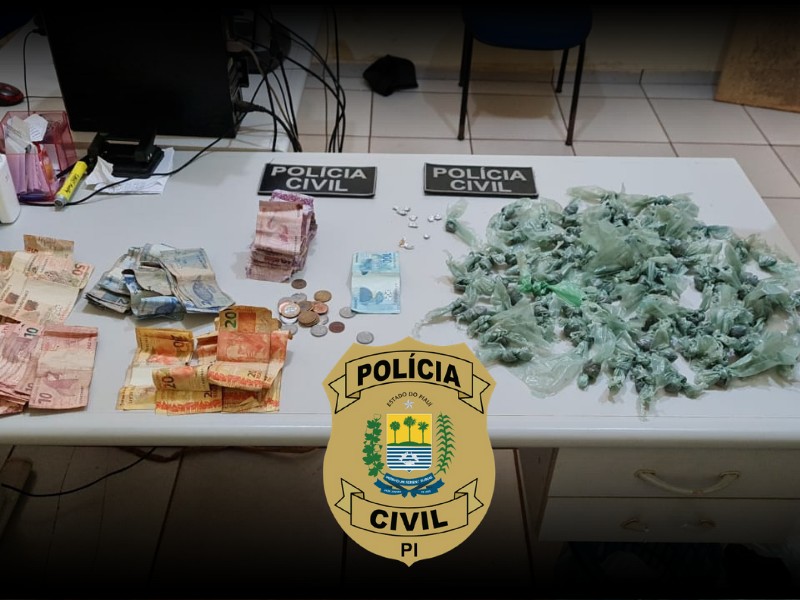 Dinheiro e drogas apreendidas pela PC-PI
