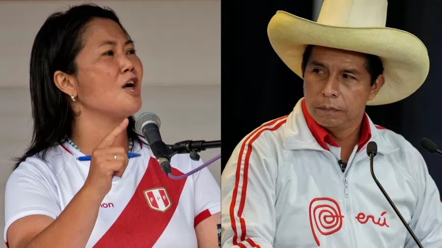 Montagem mostra Keiko Fujimori e Pedro Castillo, candidatos à presidência do Peru