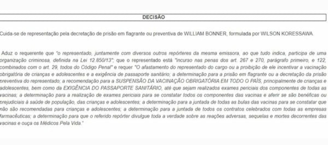 Pedido de prisão de William Bonner é negado