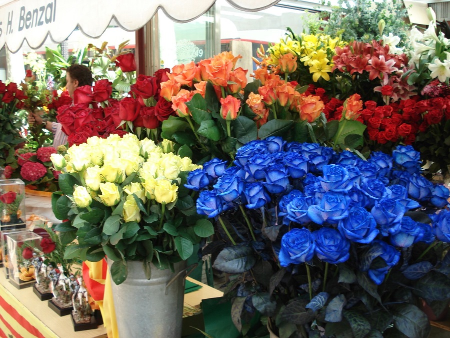 Dia de Sant Jordi com flores e livros aos montes, em Barcelona