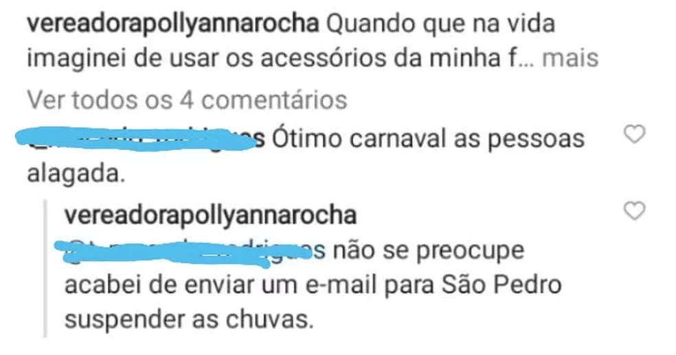 Resposta de vereadora de Teresina à internauta repercutiu negativamente nas redes sociais