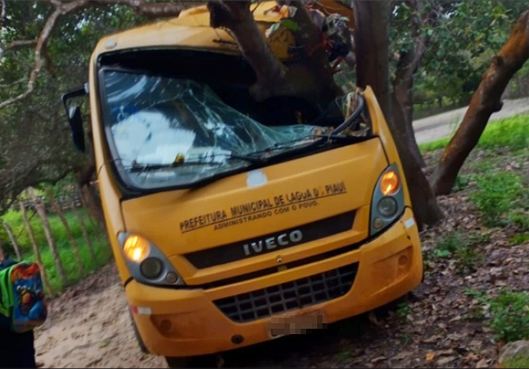 Ônibus escolar colide em árvore em Lagoa do Piauí