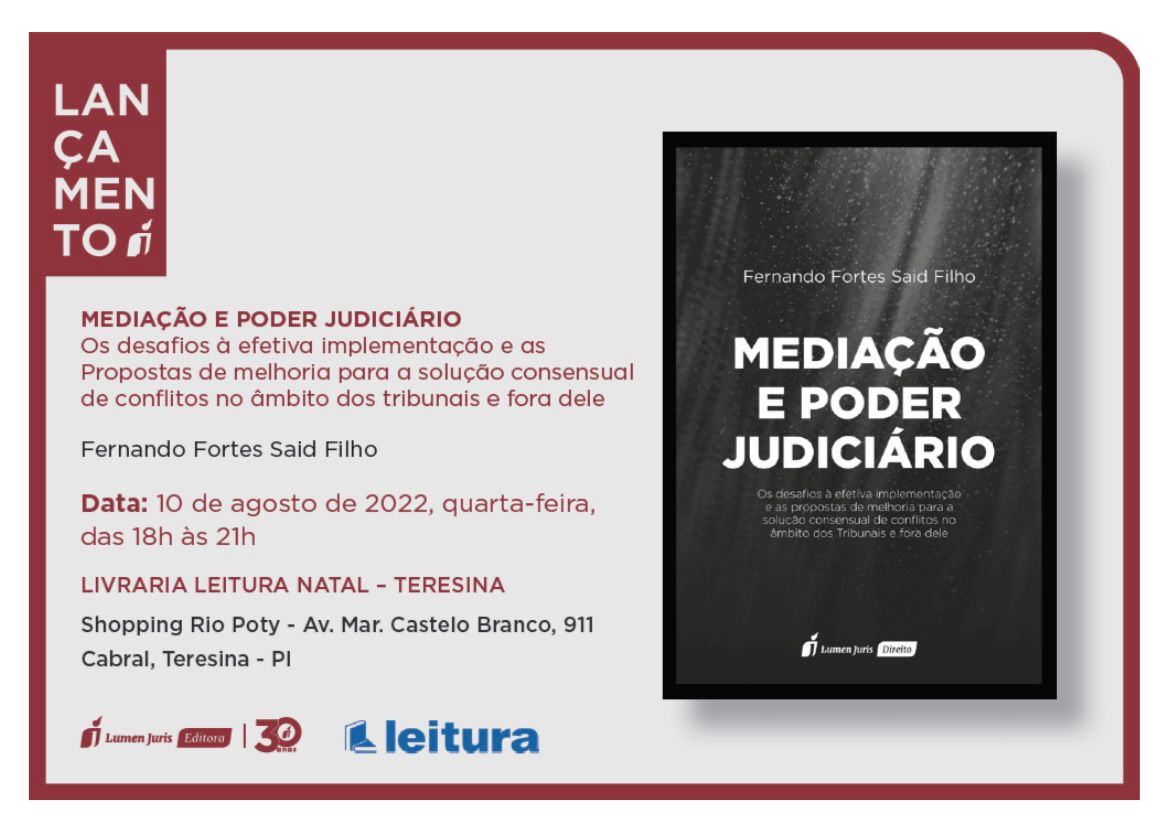 Advogado Fernando Said Filho lança livro “Mediação e Poder Judiciário”