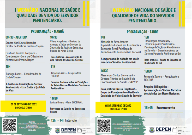 Programação do “I Webnário Nacional de Saúde e Qualidade de Vida do Servidor Penitenciário”