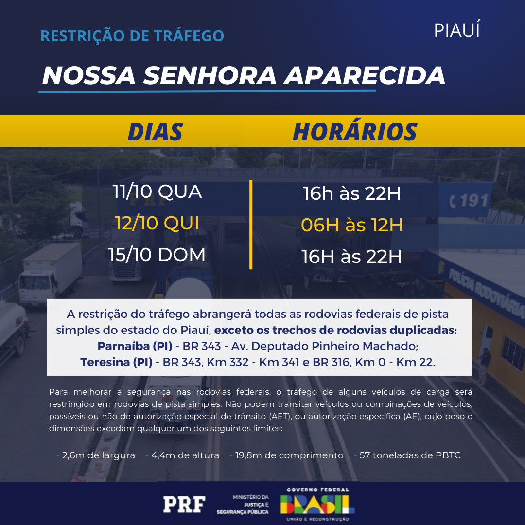 PRF no Piauí dá início à operação, para fortalecer a segurança no trânsito, na semana do feriado de 12 de Outubro.