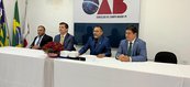 Mesa composta pelo dep. Ziza Carvalho (MDB), Dr. Marcello Terto, membro do CNJ, Dr. Augusto Pereira Filho, presidente da subseção de Campo Maior e pelo Conselheiro Federal da OAB, Dr. Carlos Júnior.