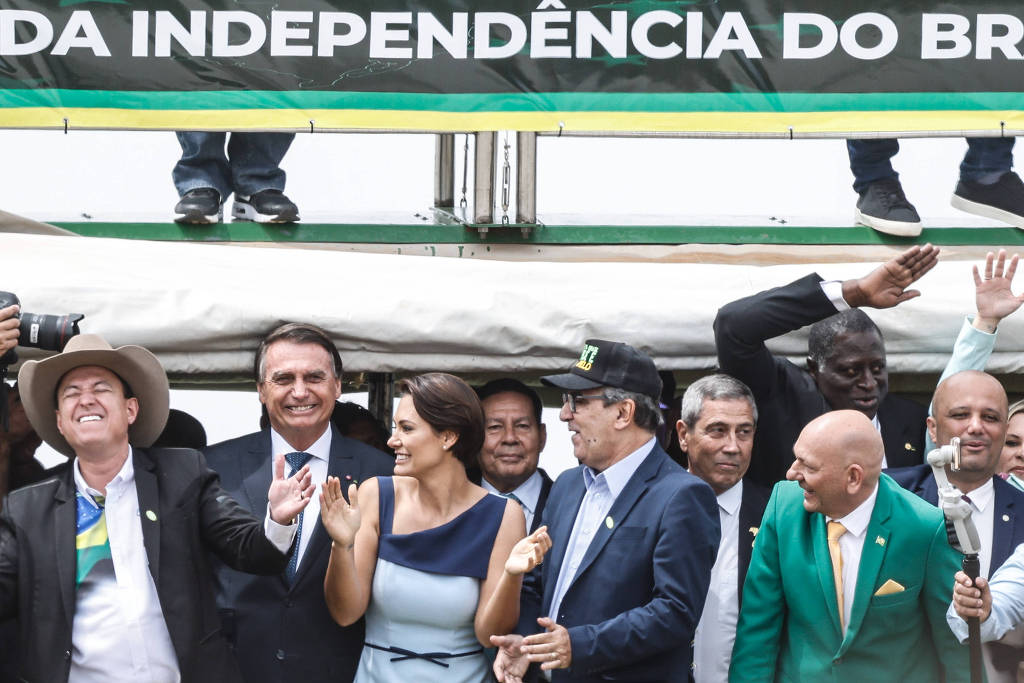 O presidente Jair Bolsonaro em ato político na Esplanada dos Ministérios no 7 de Setembro.