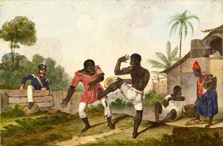 Pintura de Augustus Earle dos anos 1820 retrata repressão à capoeira: população negra perseguida (Reprodução).