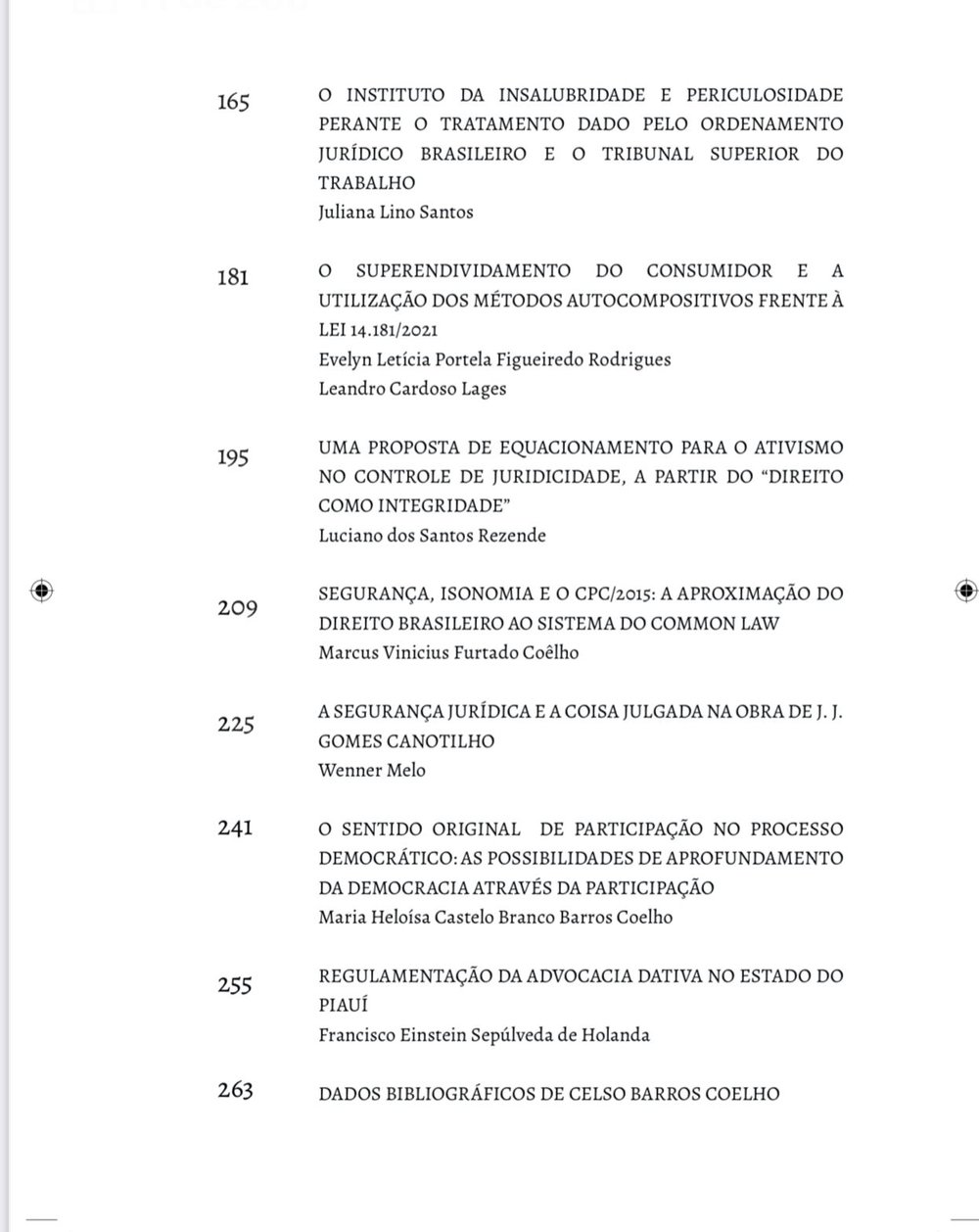 Sumário do livro "Estudos e Homenagens a Celso Barros Coelho", destacando os capítulos que exploram o legado e a contribuição do jurista para o Direito. (Foto: Reprodução / Redes Sociais) Sumário do livro "Estudos e Homenagens a Celso Barros Coelho", destacando os capítulos que exploram o legado e a contribuição do jurista para o Direito. (Foto: Reprodução / Redes Sociais)