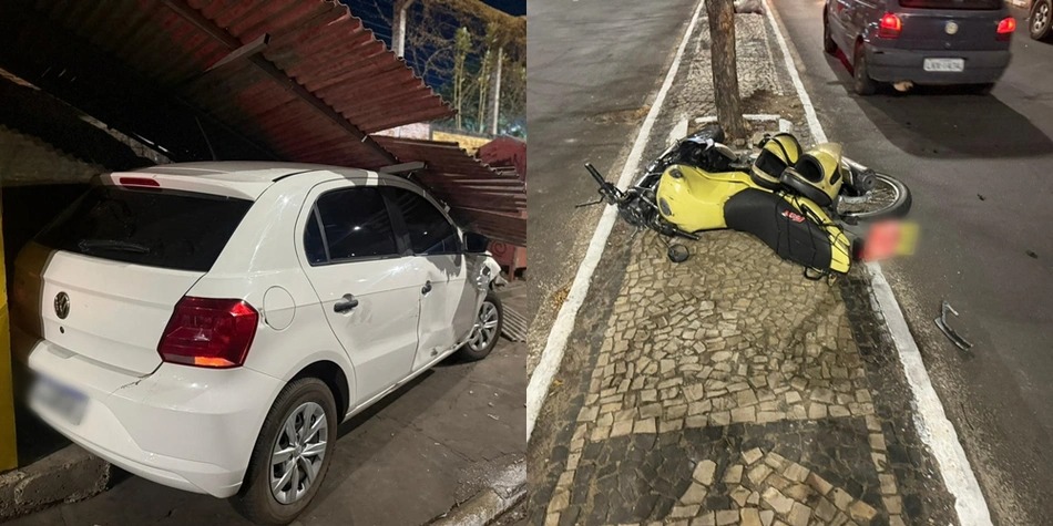 Mototaxista fica gravemente ferido após acidente com carro na Avenida Miguel Rosa