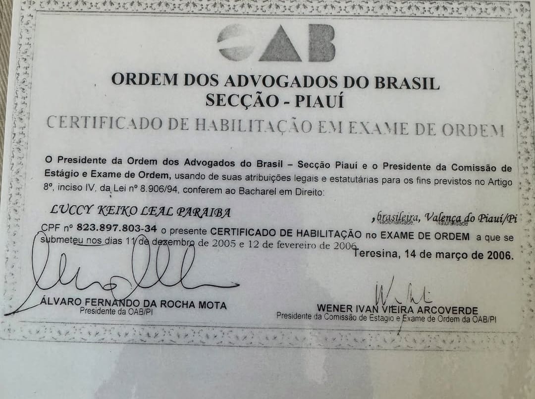 Certificado de aprovação no exame da OAB