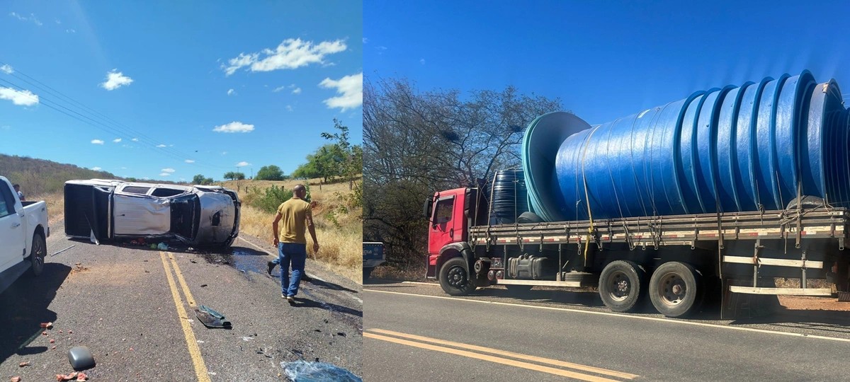 Acidente entre caminhonete e caminhão