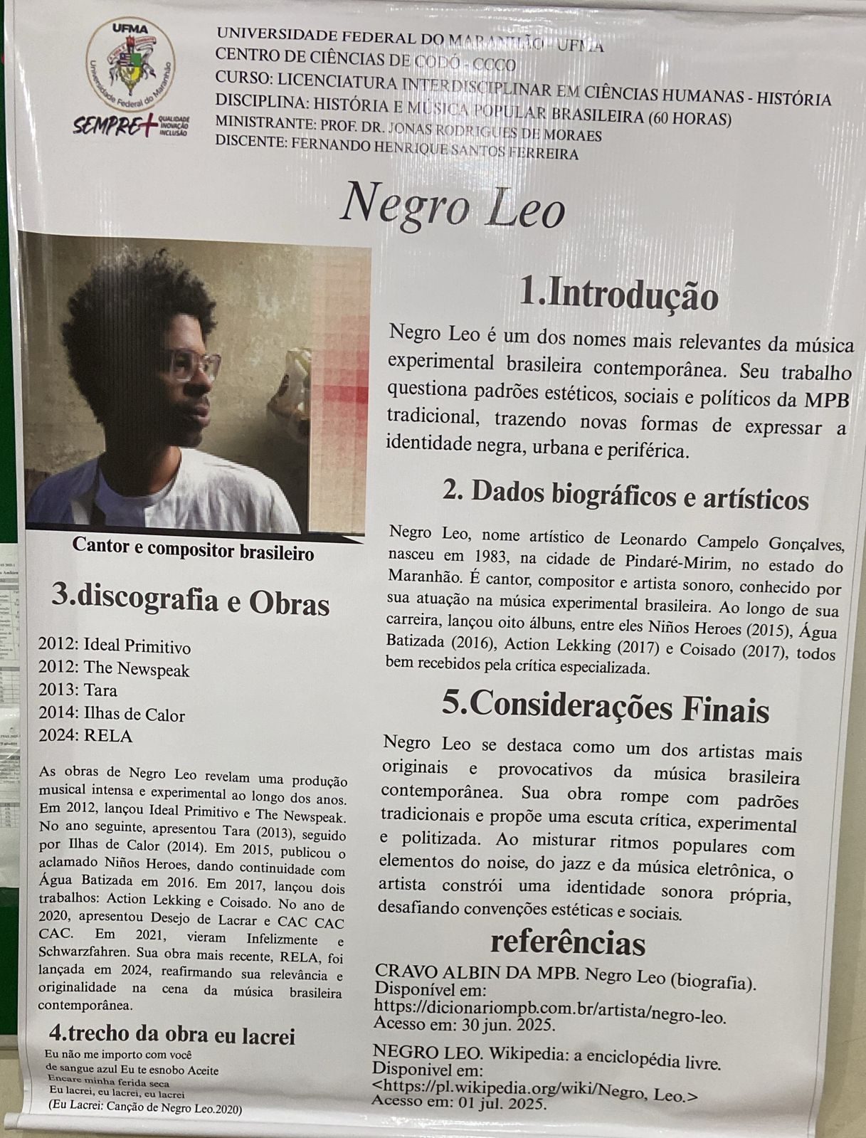 UFMA Codó realiza exposição de pôsteres sobre grandes nomes da MPB maranhense