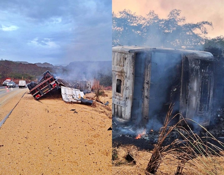 Caminhão tombou e pegou fogo em São Gonçalo do Gurguéia